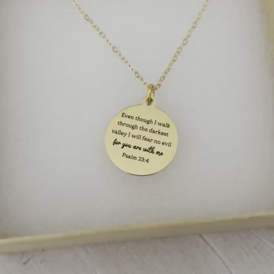 Even Though I Walk Through the Darkest Valley Psalm 23:4 Necklace Engraved Necklace Christian Gift for Women Faith Jewelry Bible Verse Gifts