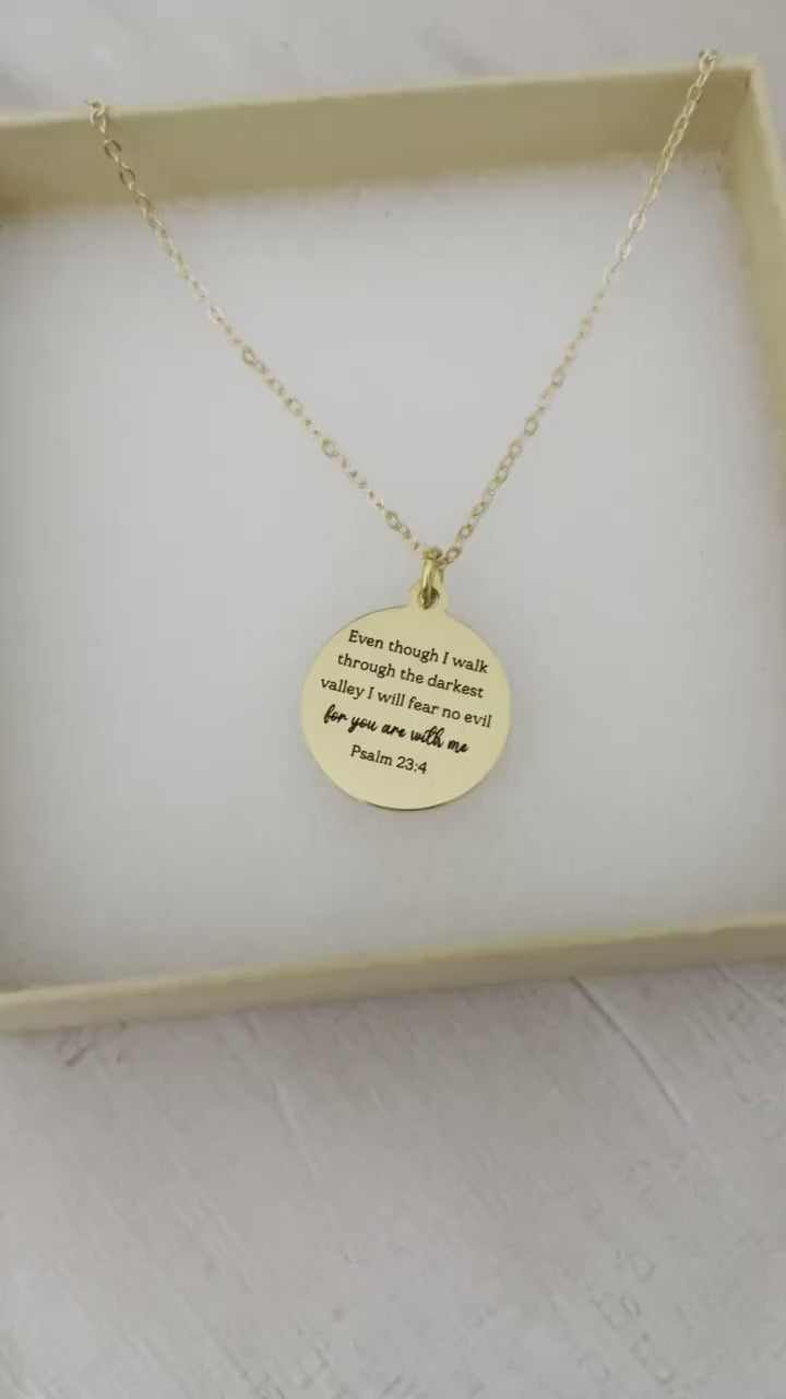 Even Though I Walk Through the Darkest Valley Psalm 23:4 Necklace Engraved Necklace Christian Gift for Women Faith Jewelry Bible Verse Gifts
