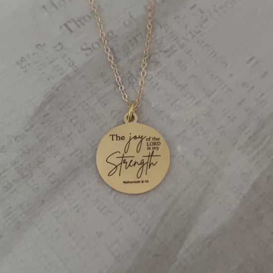 The Joy of the Lord Is My Strength Necklace | Nehemiah 8:10 Bible Verse Necklace | Christian Jewelry Gift for Women | Faith Inspired Scriptu