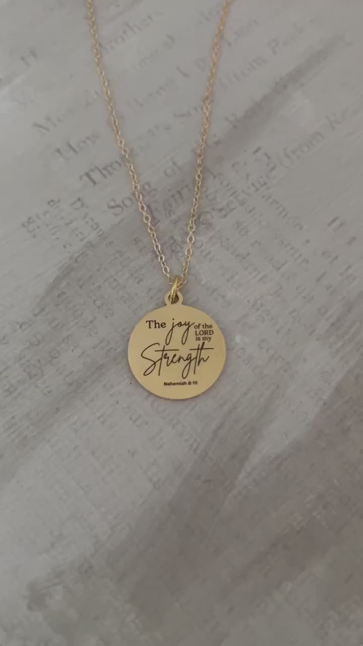 The Joy of the Lord Is My Strength Necklace | Nehemiah 8:10 Bible Verse Necklace | Christian Jewelry Gift for Women | Faith Inspired Scriptu