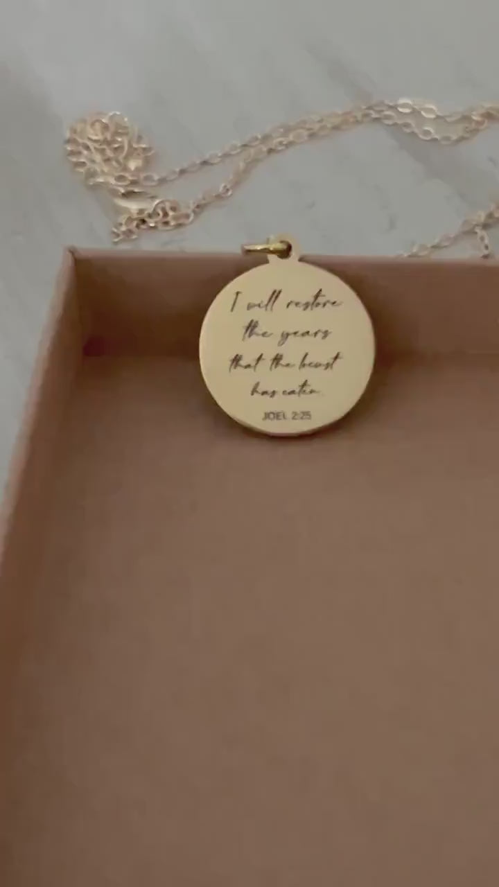 Joel 2:25 Necklace | I Will Restore the Years Necklace | Christian Necklace for Women | Bible Verse Jewelry | Faith Gift | Gold or Silver