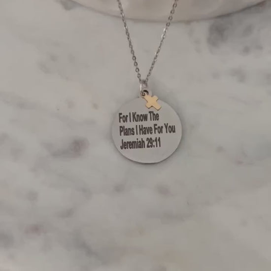 For I know the plans that I have for you Silver Necklace, Engraved Scripture Pendant, Christian Jewelry, bible verse charm, Jeremiah 29:11