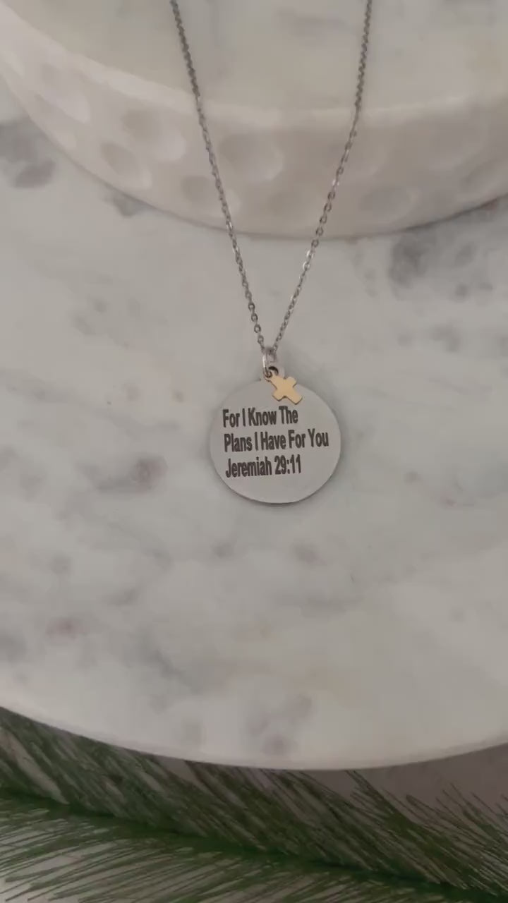 For I know the plans that I have for you Silver Necklace, Engraved Scripture Pendant, Christian Jewelry, bible verse charm, Jeremiah 29:11