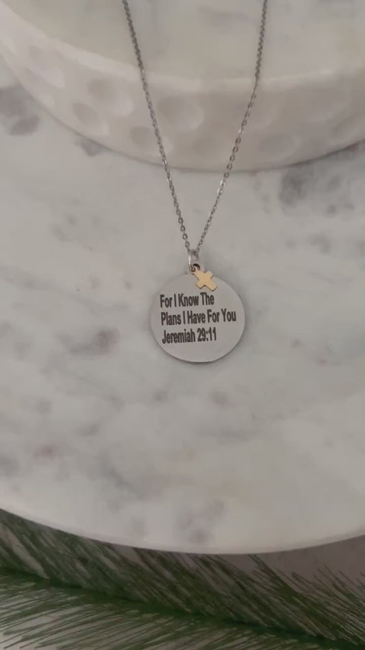 For I know the plans that I have for you Silver Necklace, Engraved Scripture Pendant, Christian Jewelry, bible verse charm, Jeremiah 29:11