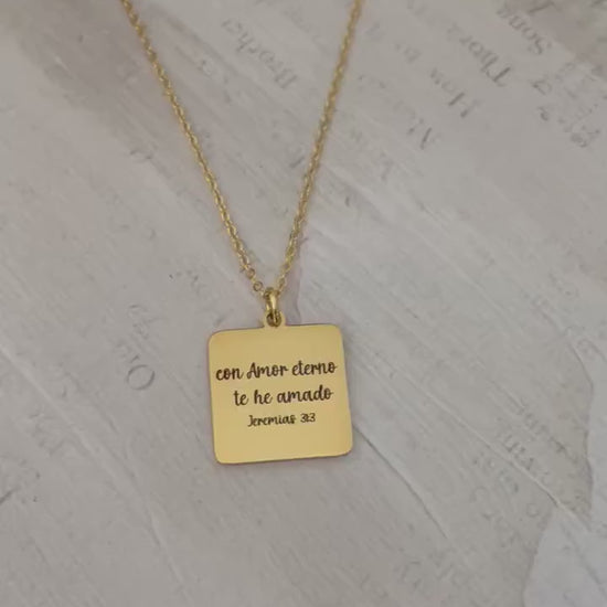 I have Loved you with an Everlasting Love Bible Verse Necklace, Spanish, 16K Gold Plated, Christian gifts, Mothers Day Gift, Scripture Charm