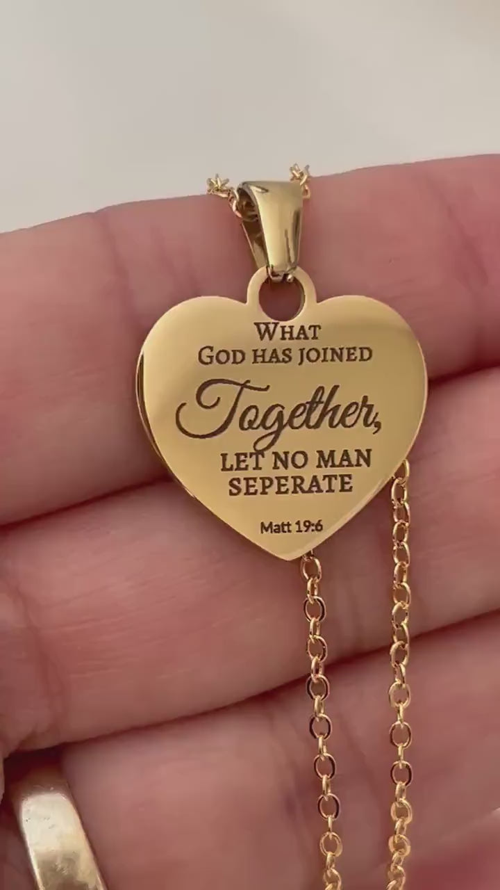 Custom Gold Heart Necklace, What God has joined together Matthew 19:6 Wedding Gift, Christian Minimalist Gifts