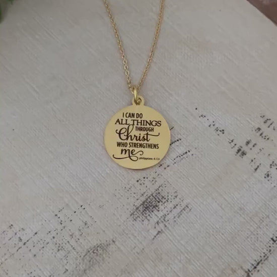 I Can Do All Things through Christ who strengthens me Bible Verse Necklace, Christian Gifts, Scripture Jewelry, 16K Gold Plated, Easter