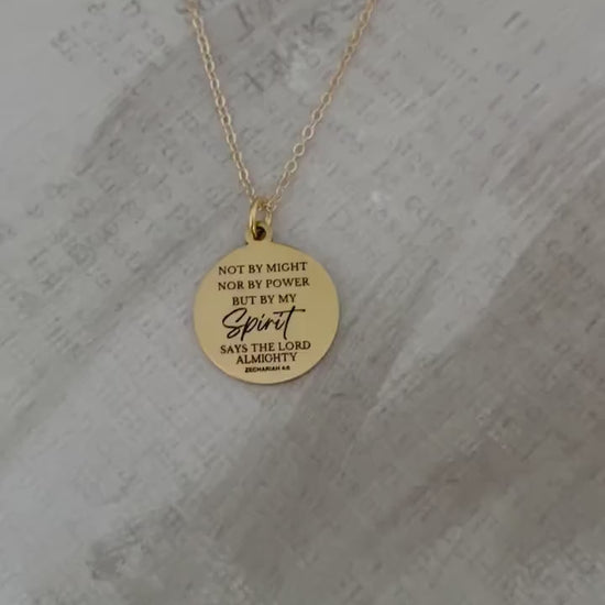 Not By Might nor by Power Bible Verse Christian Necklace, Scripture Jewelry, Christian Gifts, Motivational Gifts, Baptism, Zechariah 4:6