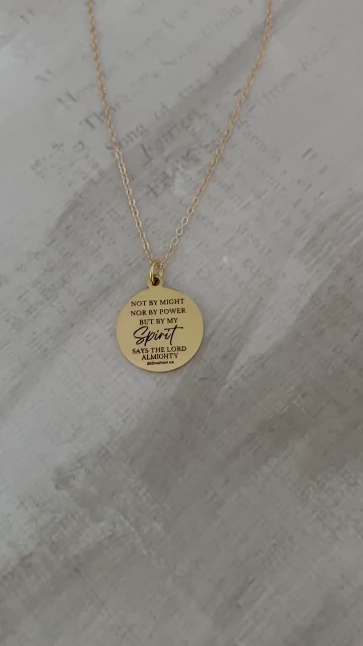 Not By Might nor by Power Bible Verse Christian Necklace, Scripture Jewelry, Christian Gifts, Motivational Gifts, Baptism, Zechariah 4:6