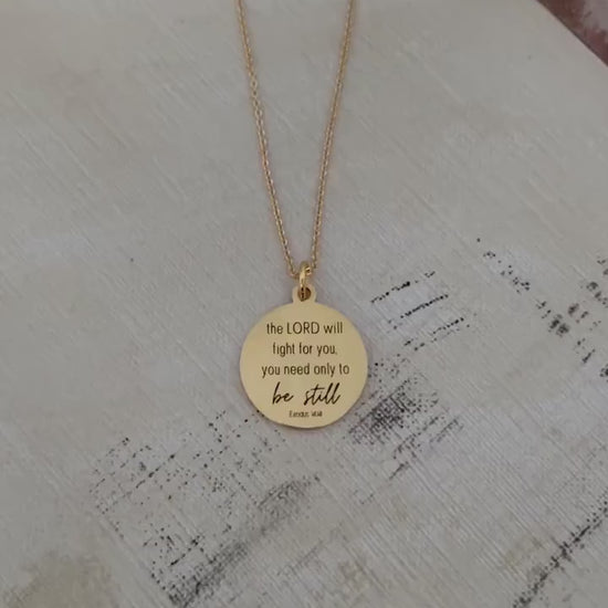 The Lord will fight for you Exodus 14:14 Engraved Bible Verse Necklace Christian Gifts Scripture Charms