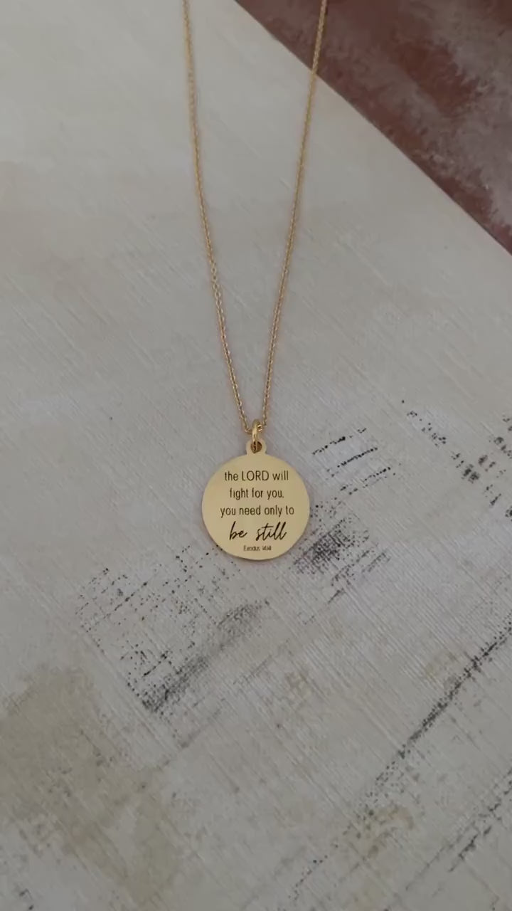 The Lord will fight for you Exodus 14:14 Engraved Bible Verse Necklace Christian Gifts Scripture Charms