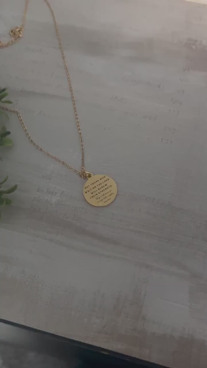 But those who wait on the Lord Bible Verse Gold Necklace, Isaiah 40:31, Christian Jewelry,  Scripture Necklace, Christian Gifts for Women