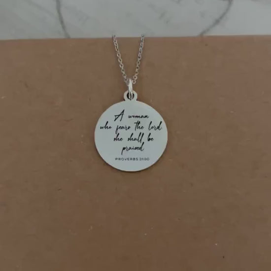 Proverbs 31 Woman Stainless Steel Necklace: Bible Verse Christian Gift