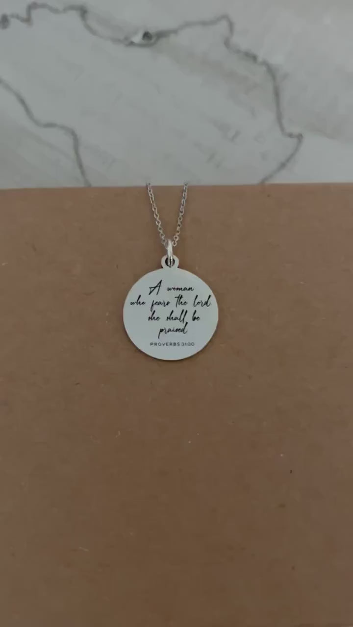 Proverbs 31 Woman Stainless Steel Necklace: Bible Verse Christian Gift