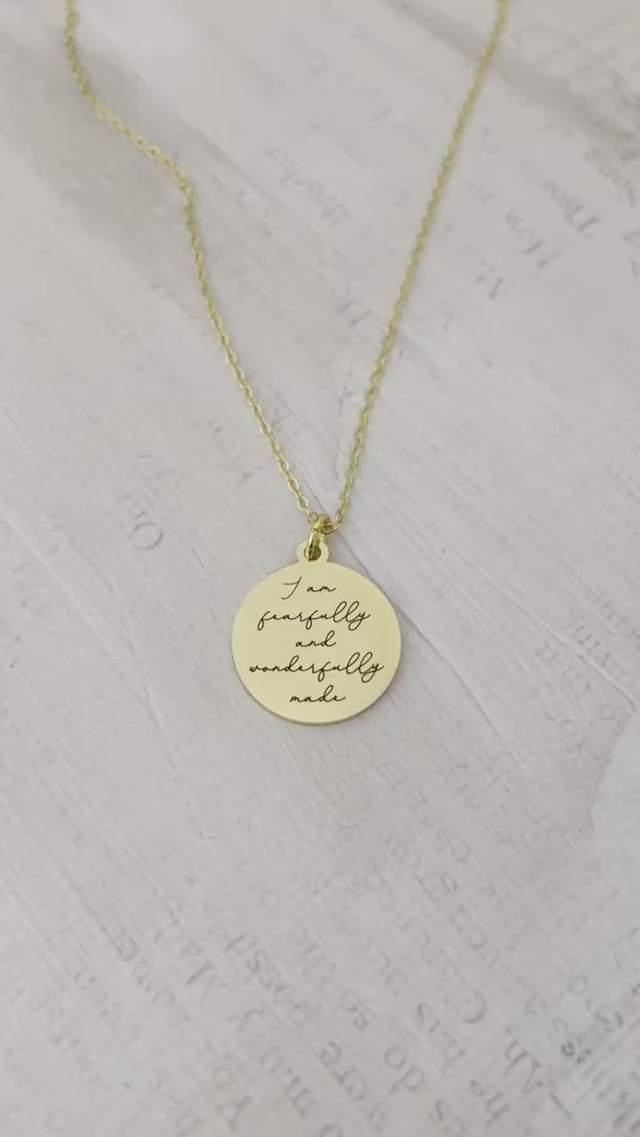 Fearfully and Wonderfully made bible verse Necklace, 16K Gold plated, Scripture Jewelry, Christian Gifts, Psalm 139:14, Mother’s Day gift