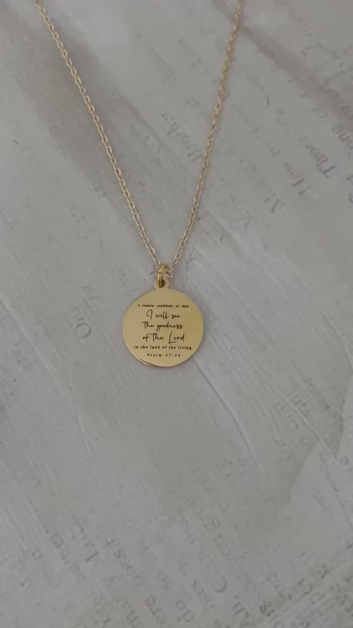 Psalm 27:13 Bible Verse Necklace I will see the goodness of the Lord Christian Gifts Personalized Jewelry Engraved Scripture Charm