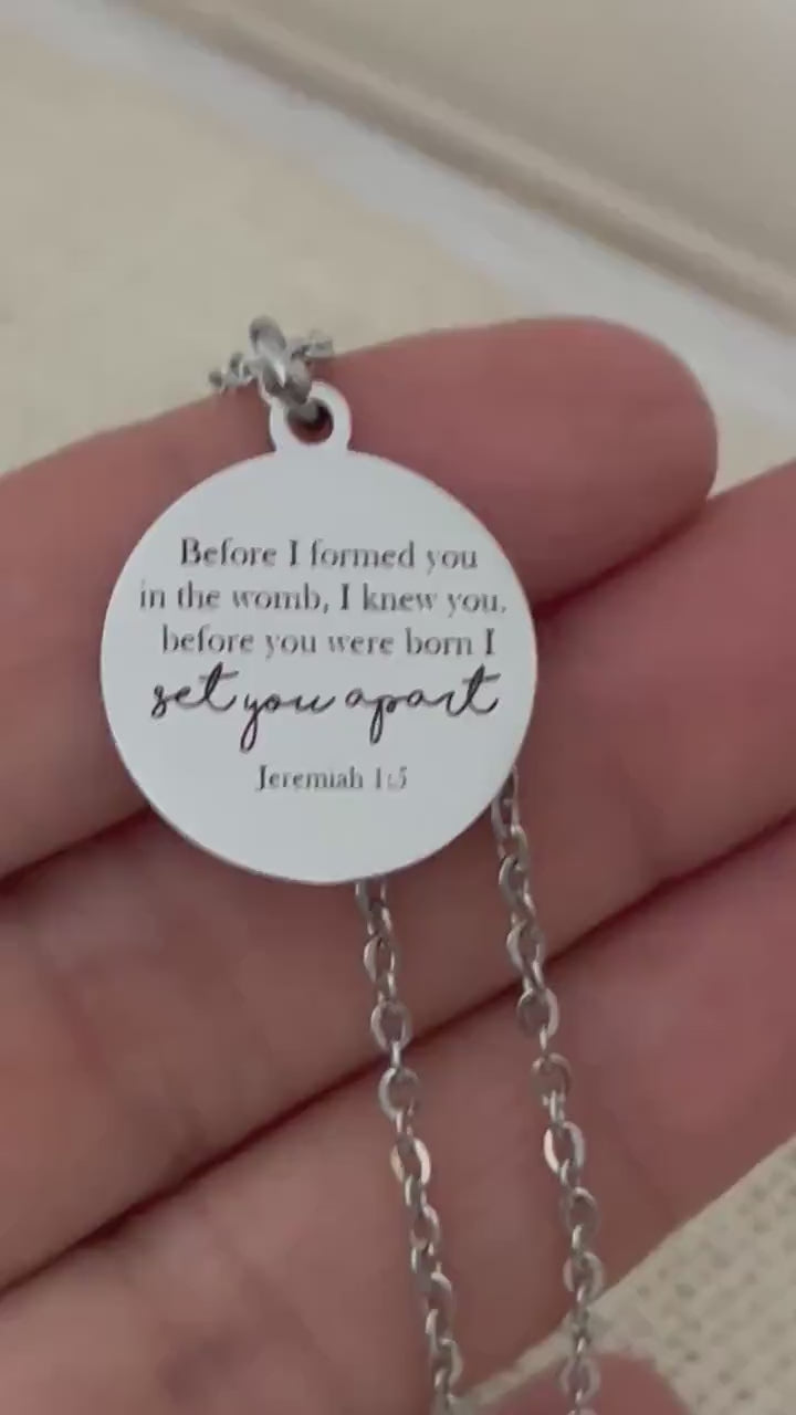 Before I formed you I Knew You Jeremiah 1:5 Bible Verse Necklace Engraved Charm Personalized Christian Necklace Christian Gifts