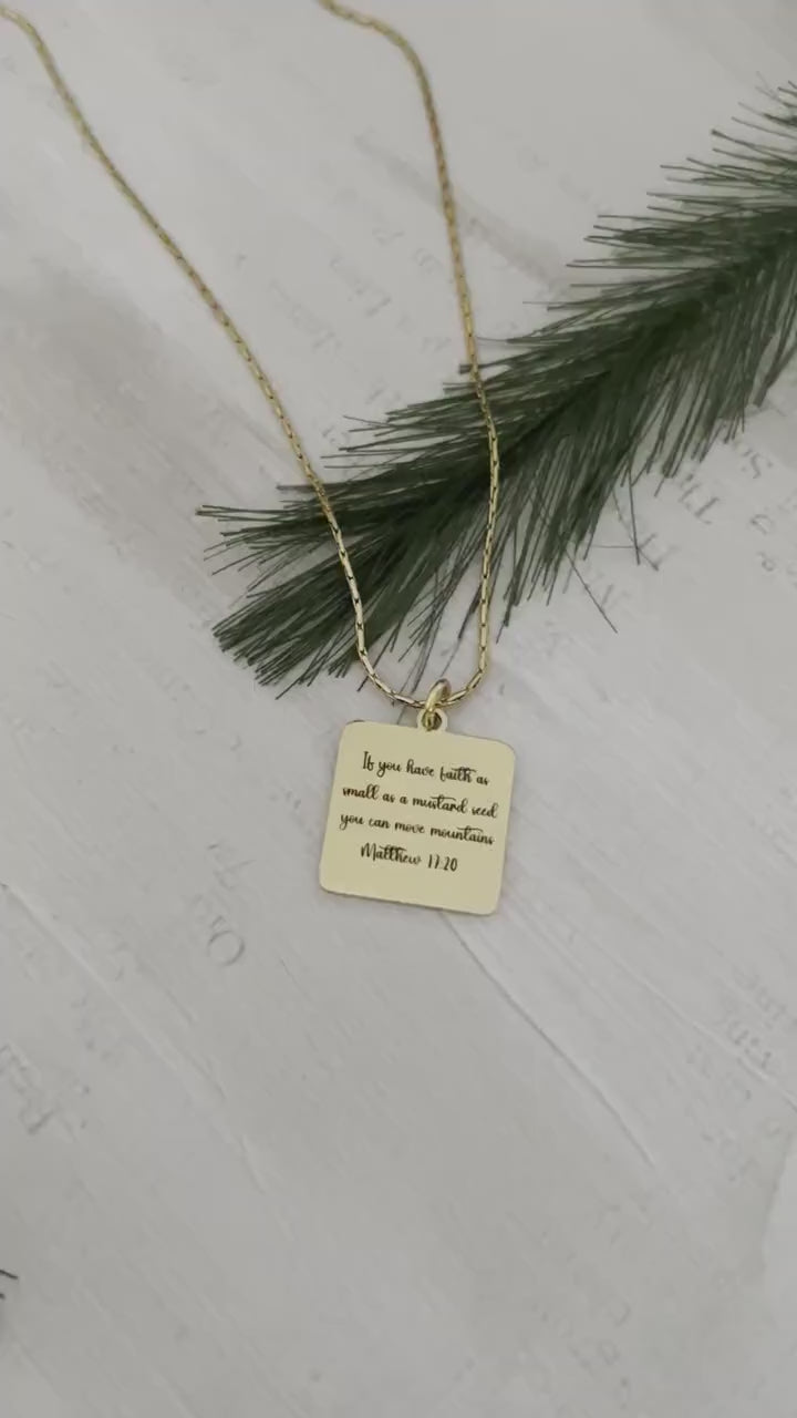 Mustard Seed Faith Necklace, Matthew 17:20 Necklace, Silver Scripture Necklace, Christian Gift for Her, Faith Can Move Mountains Jewelry