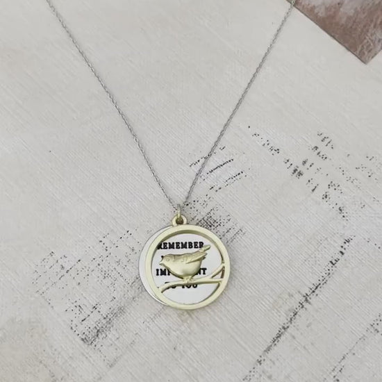 Remember what is important to you Bird Necklace, Motivational Inspirational Jewelry Two Layer Disc Pendant Self Care Charm, Bird Lovers Gift