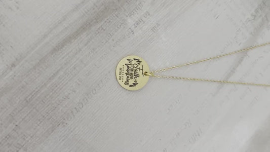 Faith Can Move Mountains Gold Bible Verse Necklace, Christian Gifts, Scripture Jewelry, Mathew 17:20, Faith Necklace Charm, 16K Gold Plated