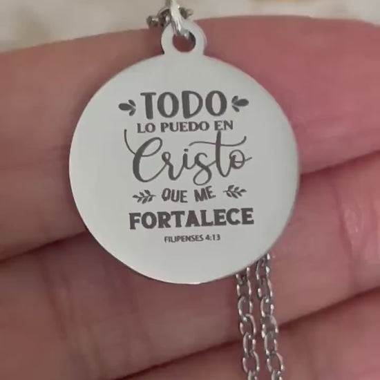 Spanish Christian Necklace, Filipenses 4:13 Necklace, Todo Lo Puedo en Cristo, Faith Jewelry, Bible Verse Necklace, Christian Gift for Her