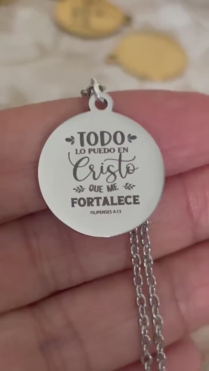 Spanish Christian Necklace, Filipenses 4:13 Necklace, Todo Lo Puedo en Cristo, Faith Jewelry, Bible Verse Necklace, Christian Gift for Her