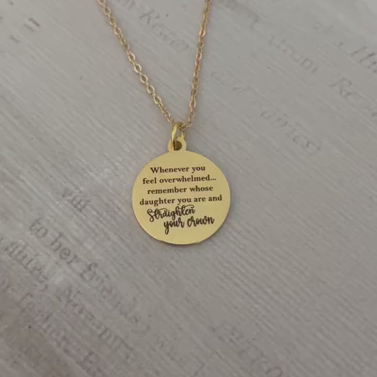 To My Daughter Straighten Your Crown Gold Charm Necklace, Inspirational Motivational Gift, Daughter of The King Necklace, gift for daughter