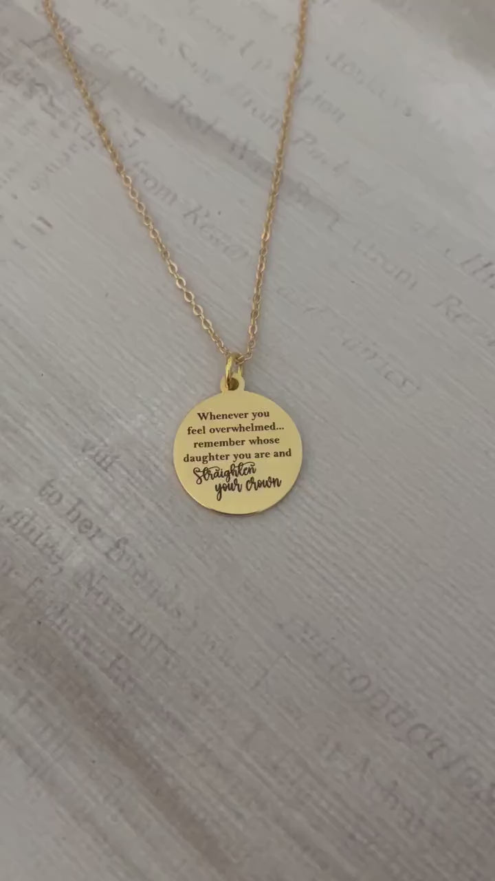 To My Daughter Straighten Your Crown Gold Charm Necklace, Inspirational Motivational Gift, Daughter of The King Necklace, gift for daughter