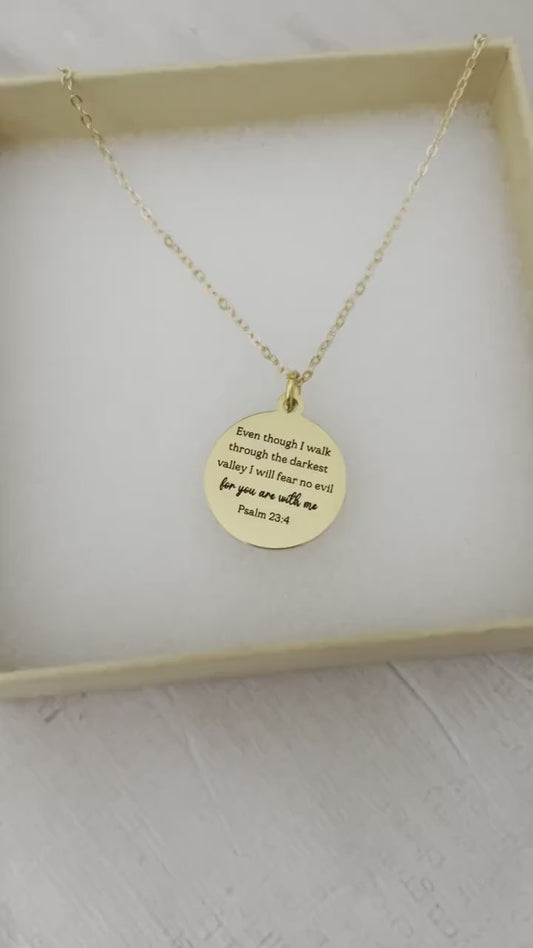 Even though I walk through the valley Bible Verse Necklace, Psalm 23:4, Christian Gifts Jewelry, Engraved Faith Necklace, Scripture gift