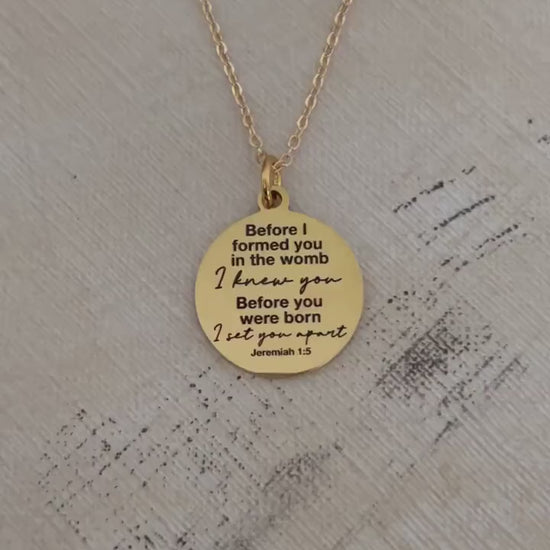 Before I formed you in the womb I knew you bible verse Necklace, 16K Gold plated, Scripture Jewelry, Christian Gifts, Jeremiah 1:5, Mom Gift