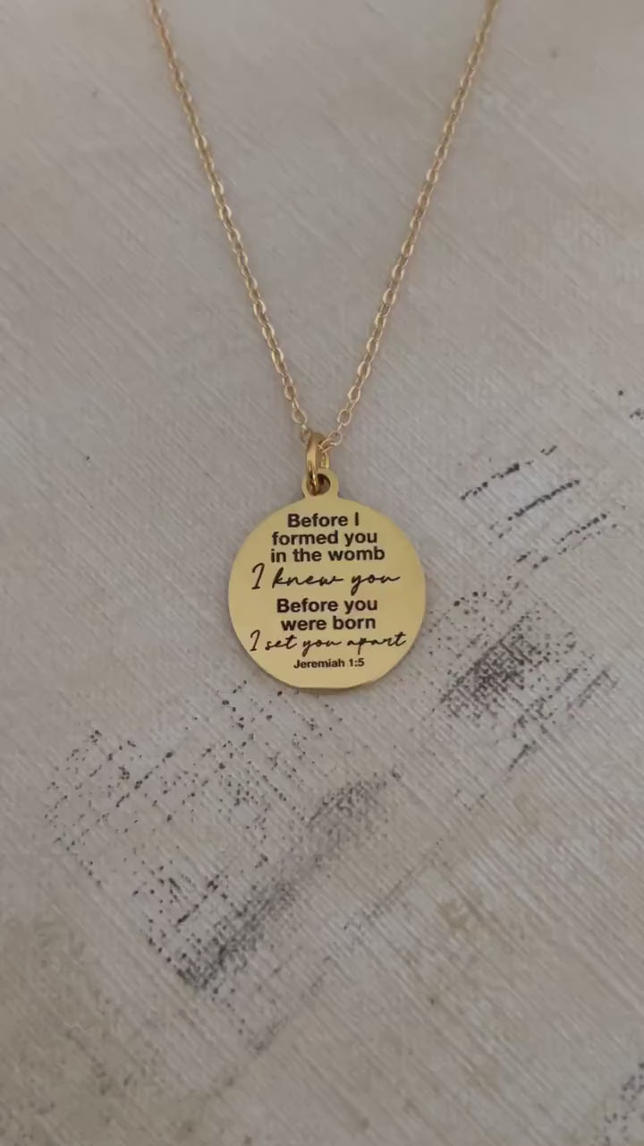 Before I formed you in the womb I knew you bible verse Necklace, 16K Gold plated, Scripture Jewelry, Christian Gifts, Jeremiah 1:5, Mom Gift