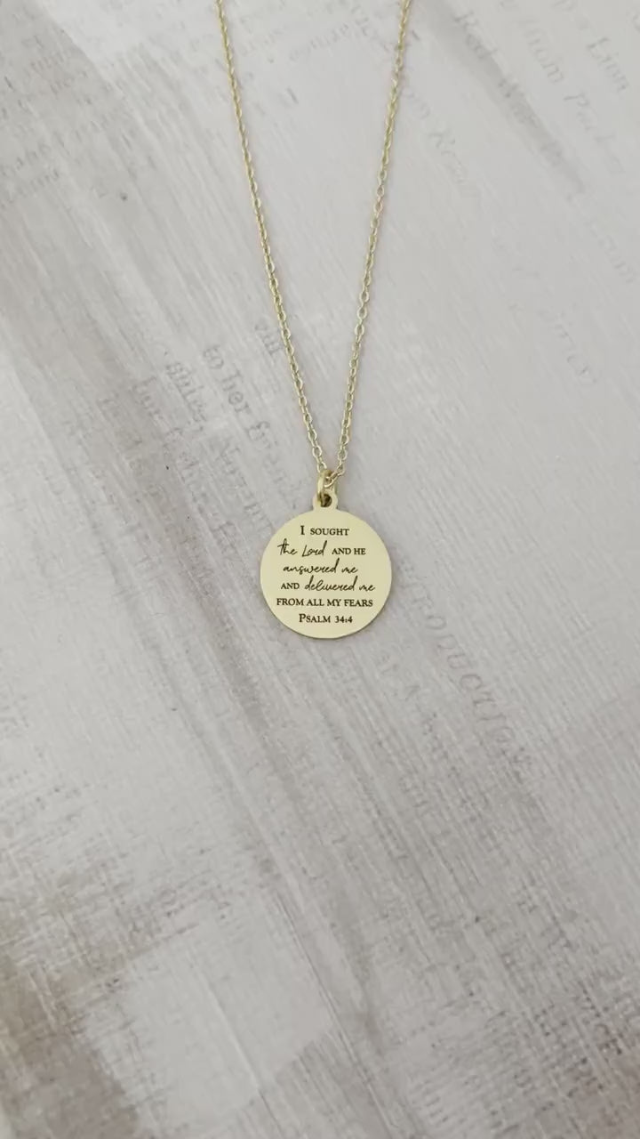 Psalm 34:4 Bible Verse Necklace, Christian Gifts, Scripture Jewelry, I sought The Lord and he answered me, Motivational Gift, Psalm Jewelry