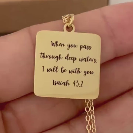 When You Go Through Deep Waters Necklace, Isaiah 43:2 Christian Necklace, Faith Jewelry Gift for Her, Encouragement Gift, Bible Verse Charm