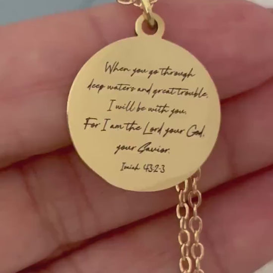 When You Go Through Deep Waters Necklace, Isaiah 43:2 Jewelry, Christian Encouragement Gift, Faith Necklace for Women, God Is With You Penda