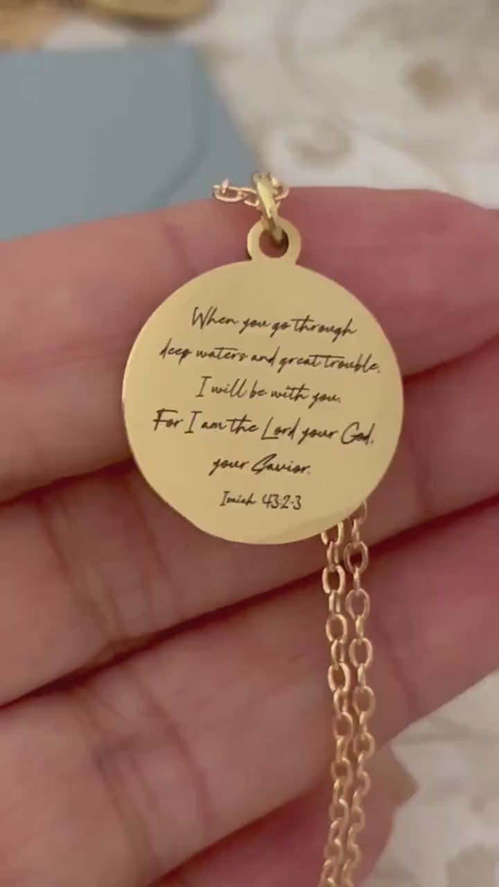 When You Go Through Deep Waters Necklace, Isaiah 43:2 Jewelry, Christian Encouragement Gift, Faith Necklace for Women, God Is With You Penda