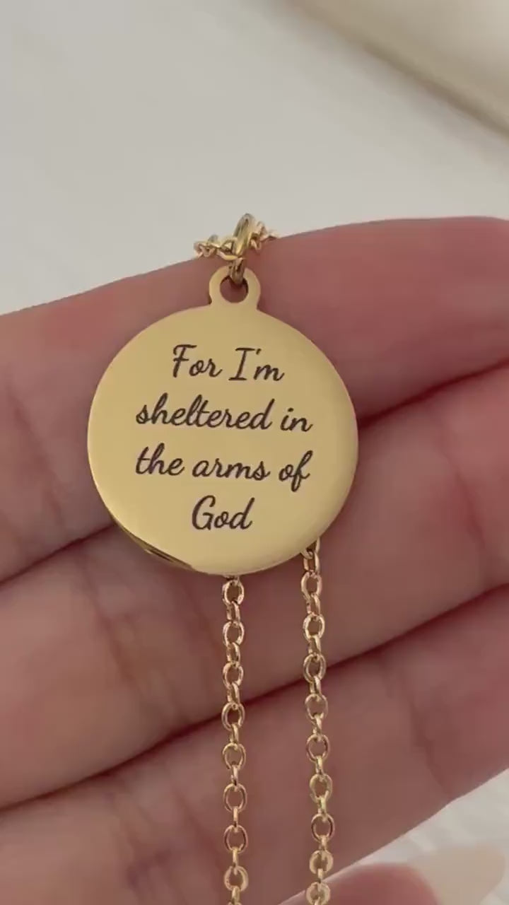 For I Am Sheltered in the Arms of God Necklace, Christian Necklace, Faith Jewelry, Sympathy Gift, Memorial Jewelry, Religious Comfort Gift