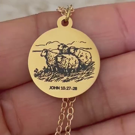 John 10:27-28 Necklace | Christian Sheep Pasture Necklace | My Sheep Hear My Voice | Faith Necklace | Bible Verse Jewelry