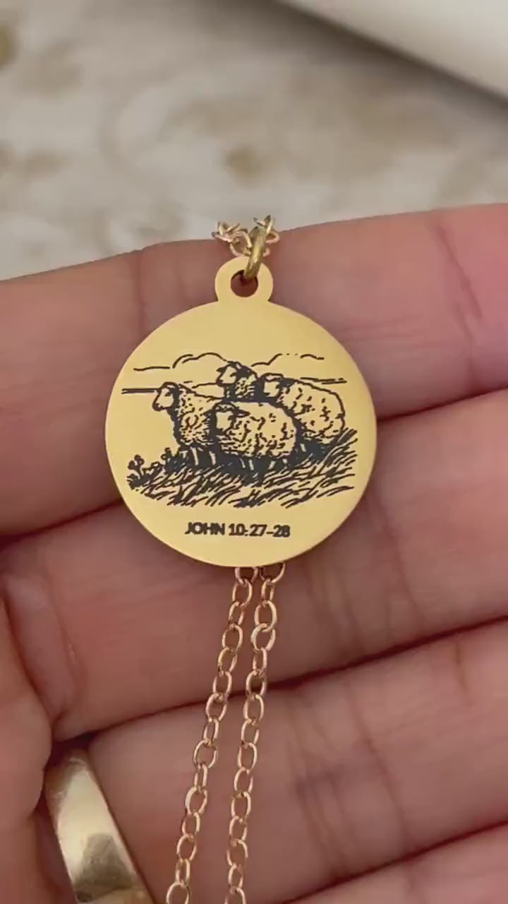 John 10:27-28 Necklace | Christian Sheep Pasture Necklace | My Sheep Hear My Voice | Faith Necklace | Bible Verse Jewelry