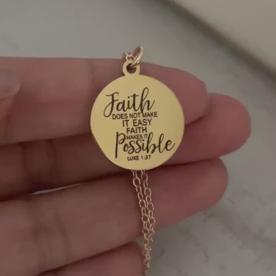 Faith Makes It Possible Necklace, Luke 1:37 Christian Necklace, Faith Jewelry, Encouragement Gift for Her, Inspirational Bible Verse Gift