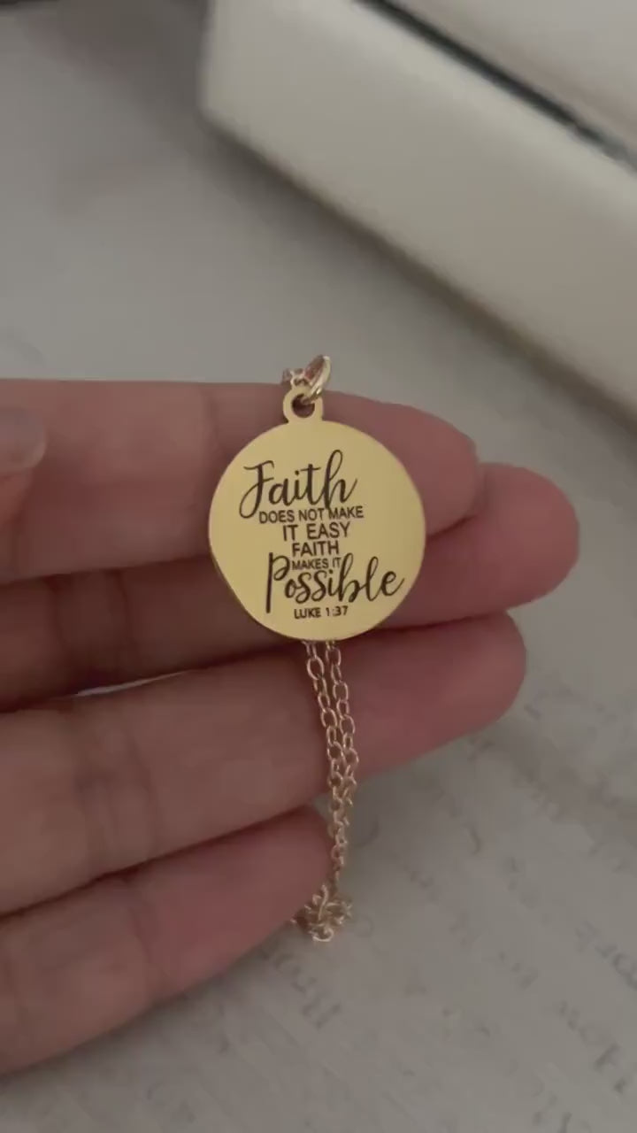 Faith Makes It Possible Necklace, Luke 1:37 Christian Necklace, Faith Jewelry, Encouragement Gift for Her, Inspirational Bible Verse Gift