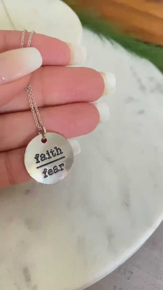 Faith Over Fear Stamped Silver Necklace, Christian Gifts, Scripture Jewelry, Bible verse Necklace, mothers Day gift, Baptism