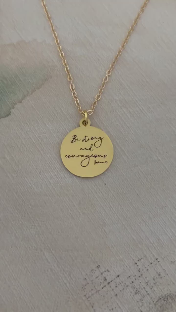 Be Strong and Courageous Necklace | Joshua 1:9 Bible Verse Necklace | Christian Gift | Faith Jewelry | Inspirational Scripture Necklace
