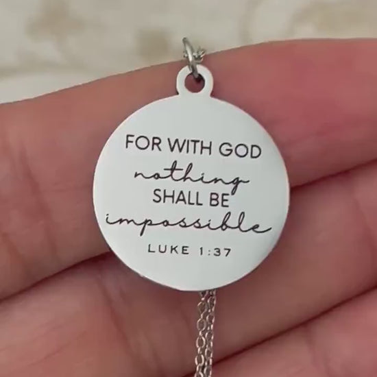 Luke 1:37 Necklace – “For With God Nothing Shall Be Impossible” Bible Verse Pendant | Christian Faith Jewelry Gift