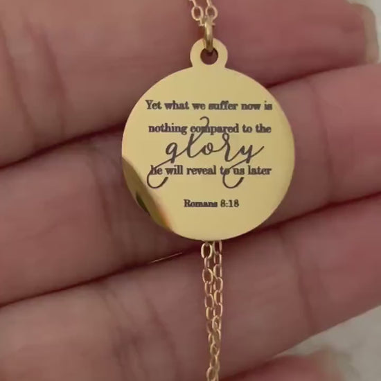 Romans 8:18 Present Sufferings Bible Verse Necklace, Christian Gifts, Scripture Charm, The Glory To Come Necklace Motivational Faith Jewelry