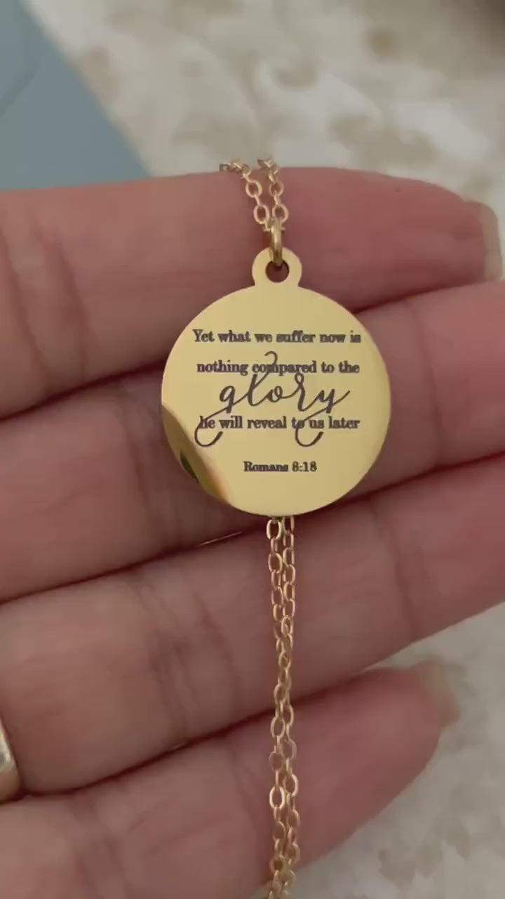 Romans 8:18 Present Sufferings Bible Verse Necklace, Christian Gifts, Scripture Charm, The Glory To Come Necklace Motivational Faith Jewelry