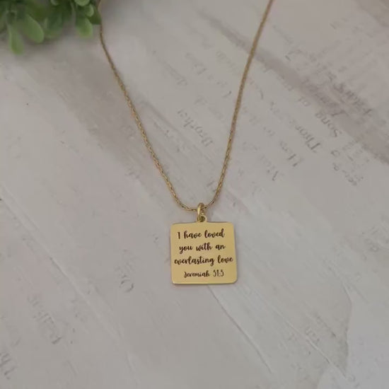I have Loved you with an Everlasting Love Bible Verse Necklace, 16K Gold Plated, Christian Gifts, Scripture Jewelry, Faith Charms, Baptism