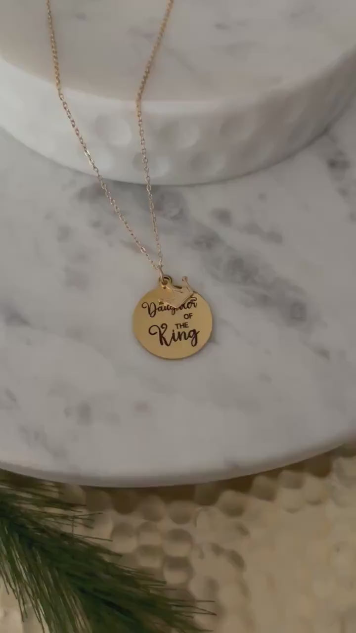 Daughter of The King Gold Necklace, Christian Gifts, Scripture Necklace, Gift for Daughter, Crown Charm Necklace, Mothers Day Gift, Baptism