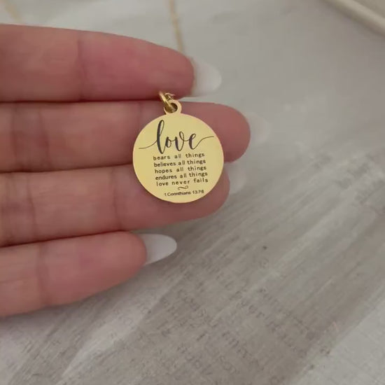 Love Never Fails 1 Corinthians 13:7-8 , Bridal Gift for Bride, Bridesmaid Gift, Christian Wedding Jewelry, Faith Gift Wedding Gift Necklace