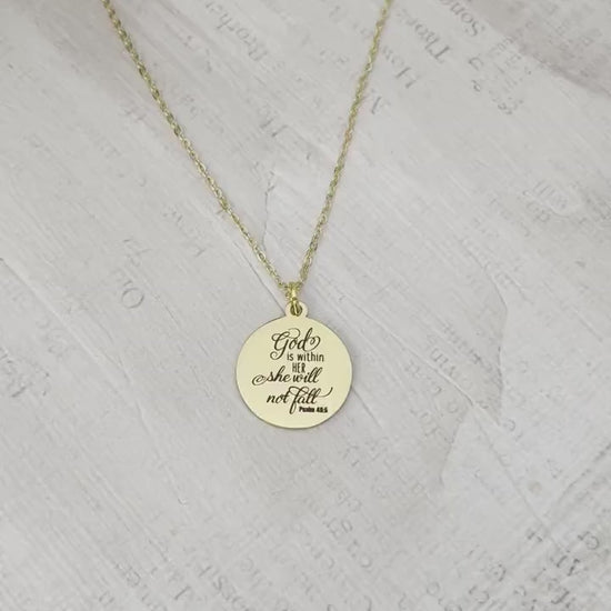 God is within her she will not fall Psalm 46:5 Bible Verse Necklace Christian Jewelry Christian Gifts Faith Necklace Scripture Necklace