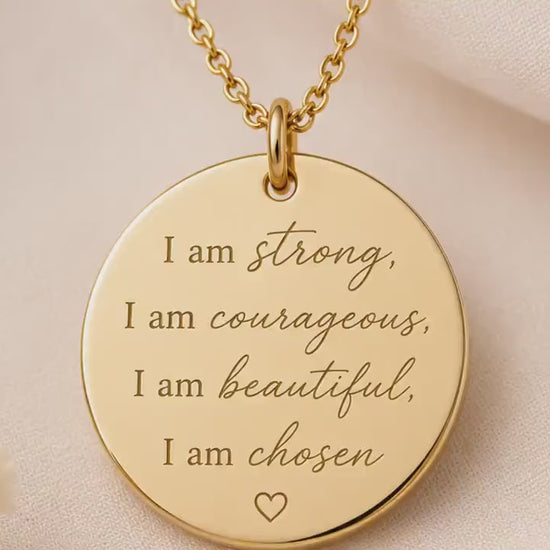 Inspirational Christian Necklace for Her | I Am Strong Courageous Beautiful Chosen Necklace | Faith Based Graduation Gift for Women